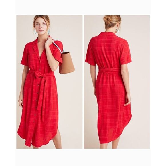 Maeve by Anthropologie Dresses & Skirts - Maeve by Anthropologie Aria Textured Shirt Dress SZ Small Cherry Red